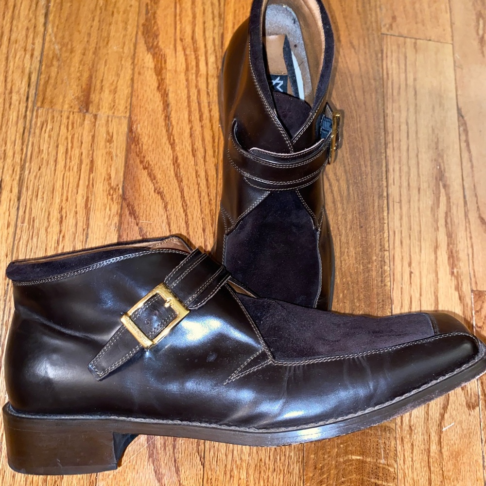 Brown Leather Dress Boots with Buckle Detail